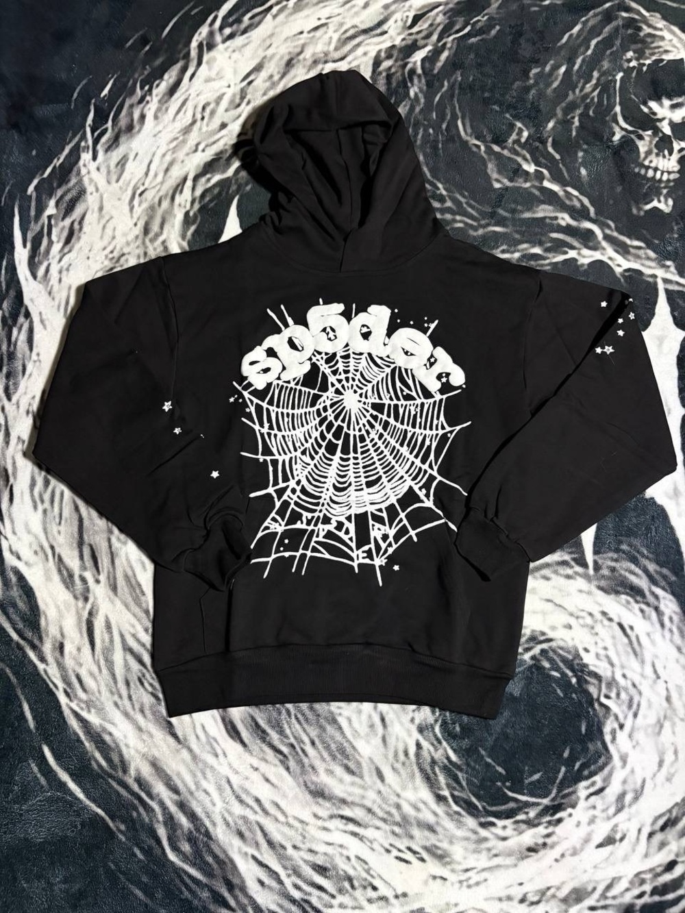 Black Hoodie with White Sp5der Web Graphic
